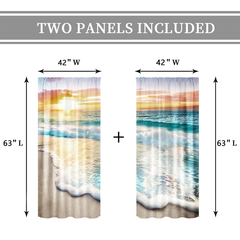 Cinbloo Beach Curtains 42Wx63L Inch Rod Pocket Tropical Curtains Coastal Nautical Hawaiian Scenery Bedroom Decor Ocean Landscape Seashore Scenic Sea Beachy Living Room Window Drapes Fabric 2 Panels - Image 4